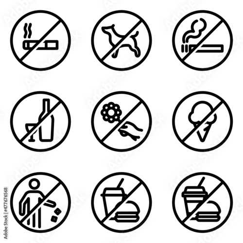 Forbiddance Flat Icon Set Isolated On White Background