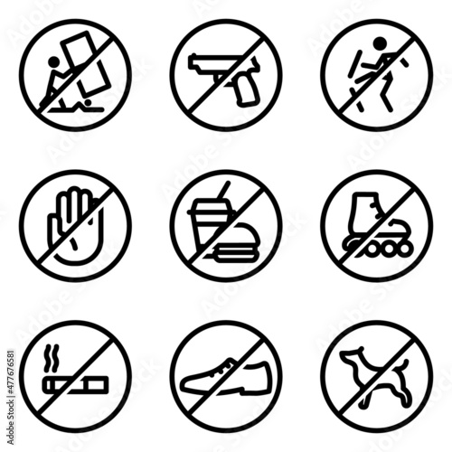 Forbiddance Flat Icon Set Isolated On White Background