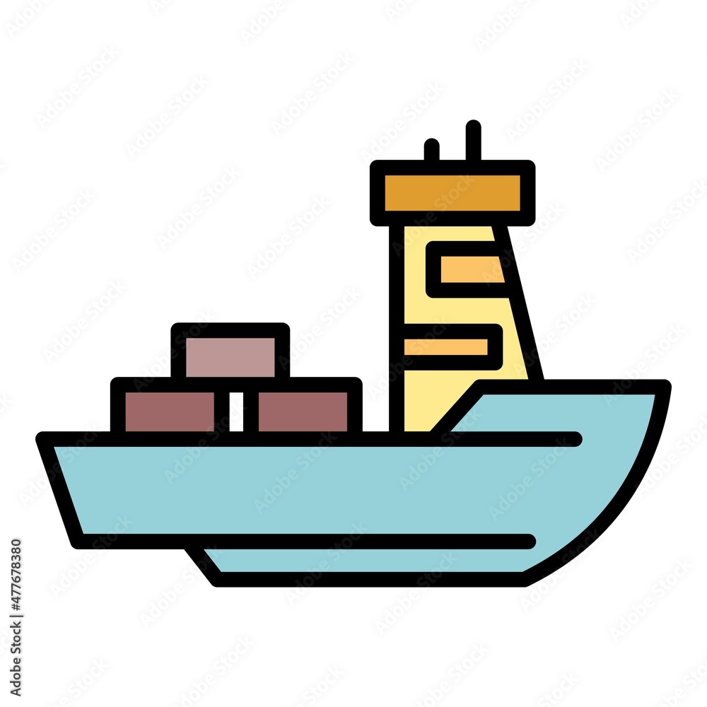 Boat with cargo icon. Outline boat with cargo vector icon color flat isolated Boat with cargo icon. Outline boat with cargo vector icon color flat isolated