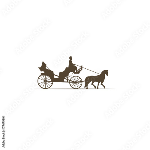 Horse drawn carriage classic vintage logo icon sign. Vector illustration photo