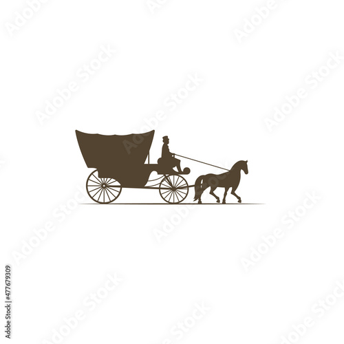 Horse drawn carriage classic vintage logo icon sign. Vector illustration