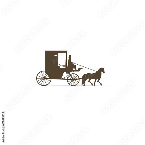 Horse drawn carriage classic vintage logo icon sign. Vector illustration photo