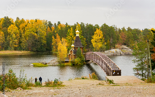 The Church of St. Andrew the First-Called is the only church in the world that stands on a monolithic rock in the middle of the water, is included in the Guinness Book of Records. photo