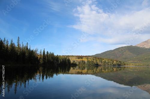 reflection of trees in the lake, Jasper National Park, Alberta © Michael Mamoon