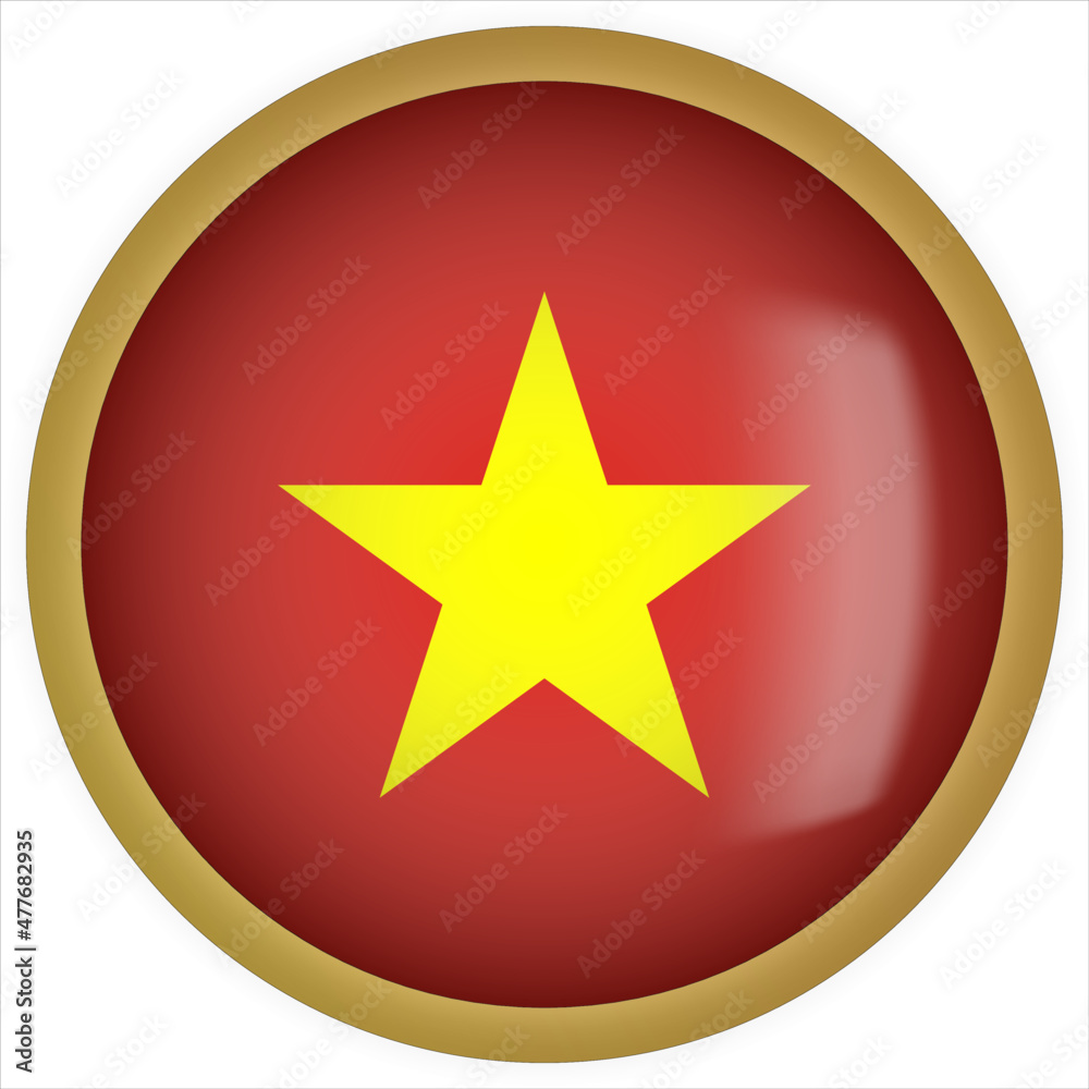 Vietnam 3D rounded Flag Button Icon with Gold Frame Vietnam 3D rounded Flag Button Icon with Gold Frame