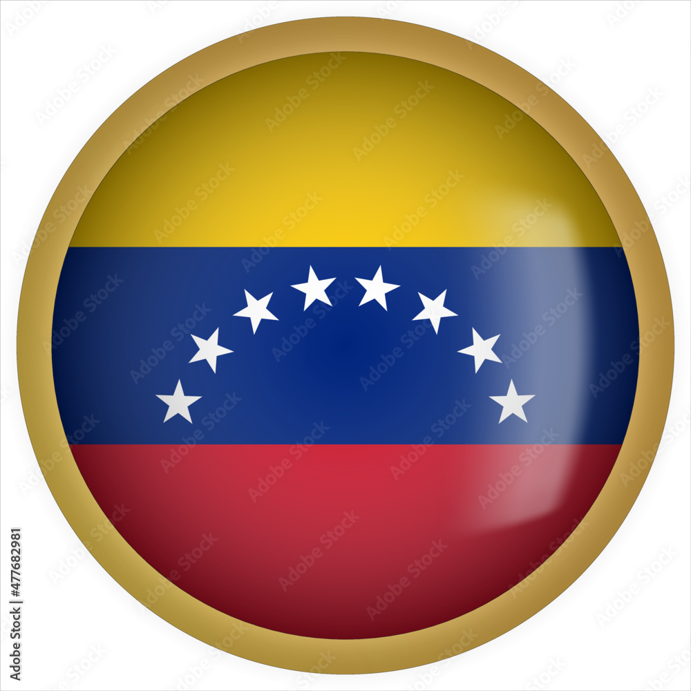 Venezuela 3D rounded Flag Button Icon with Gold Frame Venezuela 3D rounded Flag Button Icon with Gold Frame