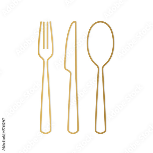 golden cutlery set  fork  knife and spoon icon -vector illustration