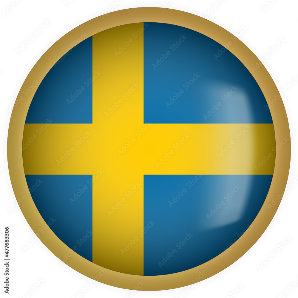 Sweden 3D rounded Flag Button Icon with Gold Frame Sweden 3D rounded Flag Button Icon with Gold Frame