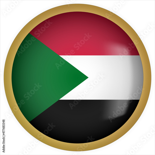 Free Download Sudan 3D rounded Flag Button Icon with Gold Frame - GFXLoad