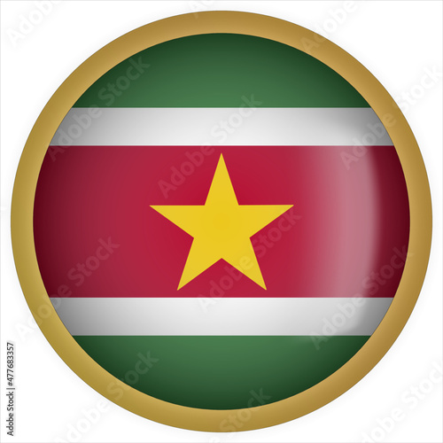 Free Download Suriname 3D rounded Flag Button Icon with Gold Frame - GFXLoad