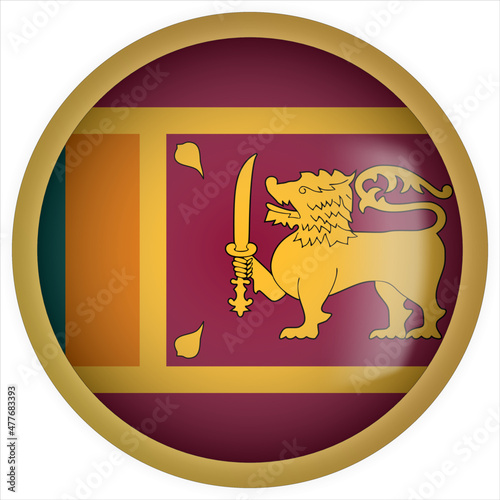 Sri Lanka 3D rounded Flag Button Icon with Gold Frame