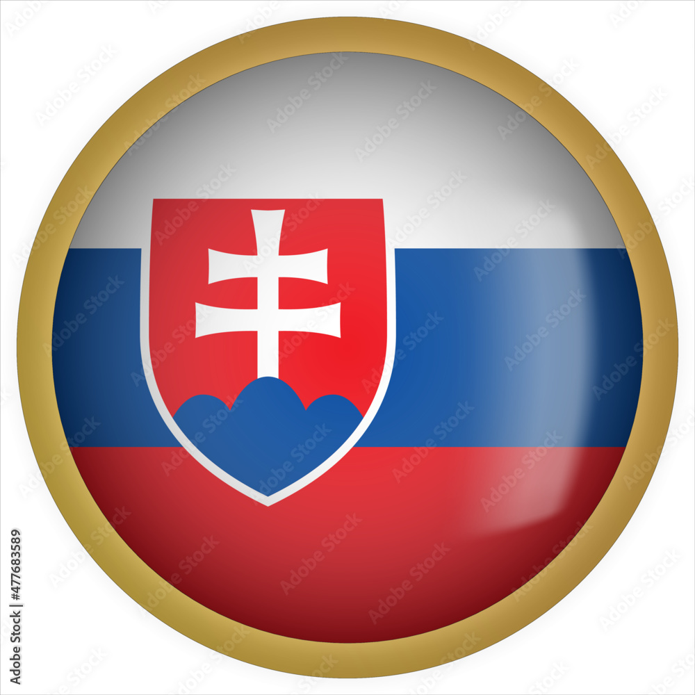 Slovakia 3D rounded Flag Button Icon with Gold Frame