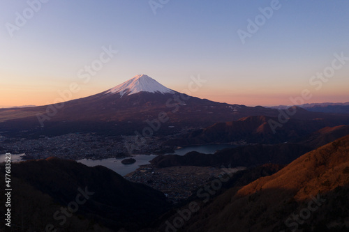 富士山と河口湖 朝焼け 景色 新道峠