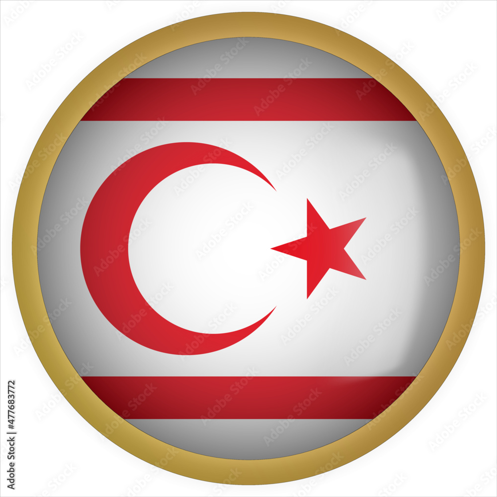 Turkish Republic of Northern Cyprus 3D rounded Flag Button Icon with Gold Frame Turkish Republic of Northern Cyprus 3D rounded Flag Button Icon with Gold Frame