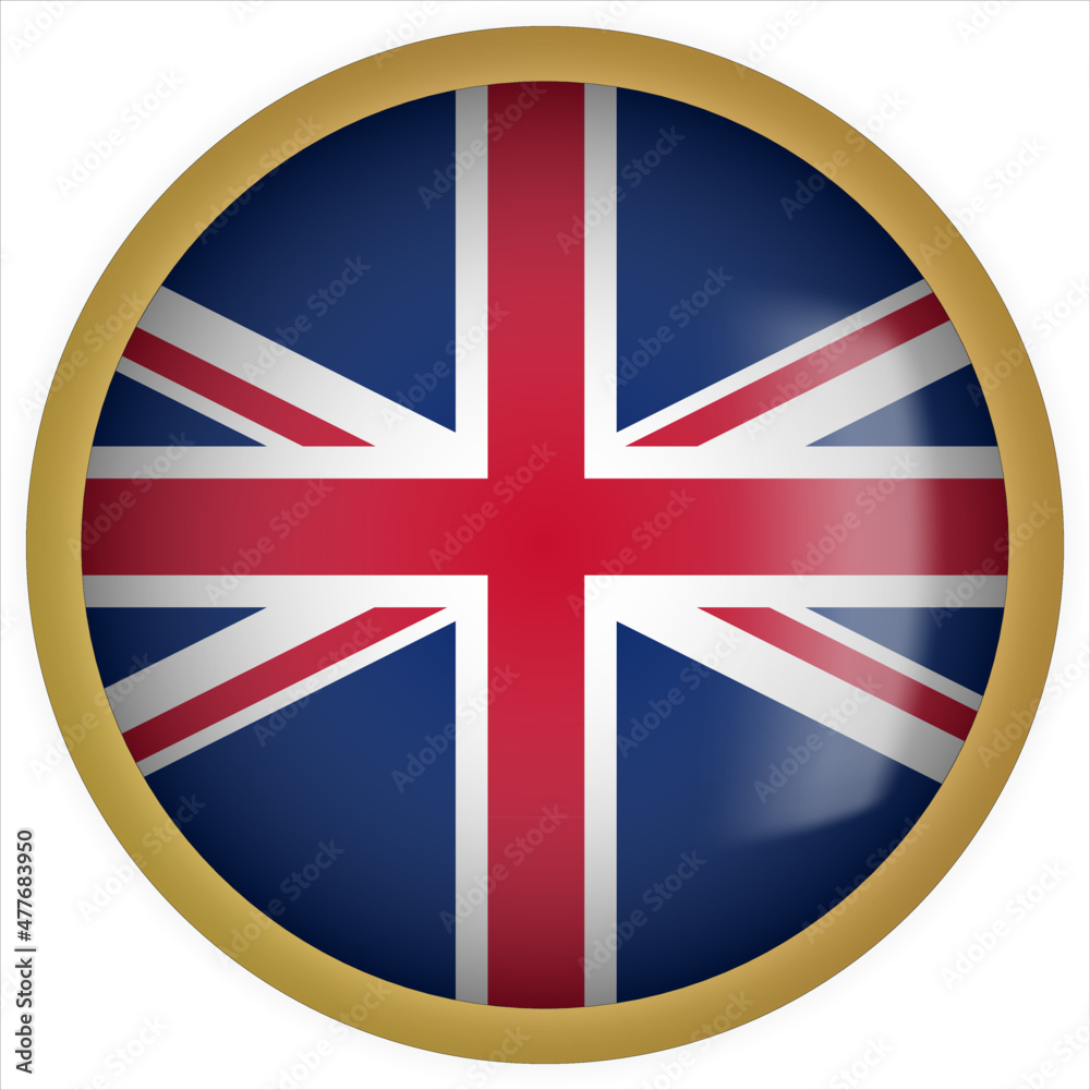 Obraz premium United Kingdom 3D rounded Flag Button Icon with Gold Frame