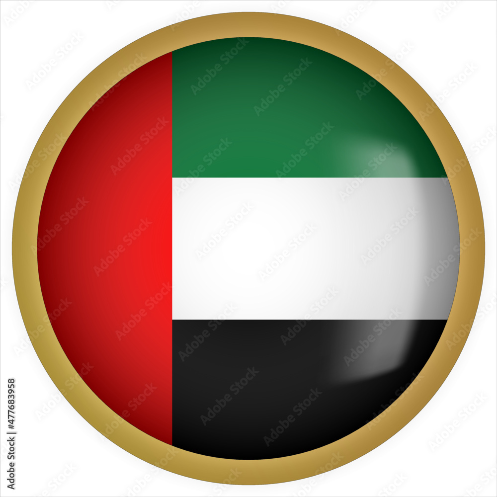 United Arab Emirates 3D rounded Flag Button Icon with Gold Frame United Arab Emirates 3D rounded Flag Button Icon with Gold Frame