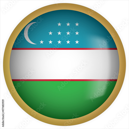 Free Download Uzbekistan 3D rounded Flag Button Icon with Gold Frame - GFXLoad