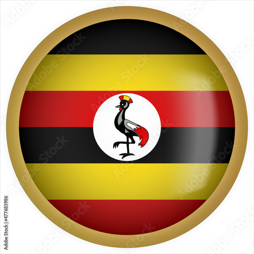 Free Download Uganda 3D rounded Flag Button Icon with Gold Frame - GFXLoad