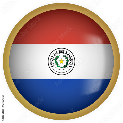 Free Download Paraguay 3D rounded Flag Button Icon with Gold Frame - GFXLoad
