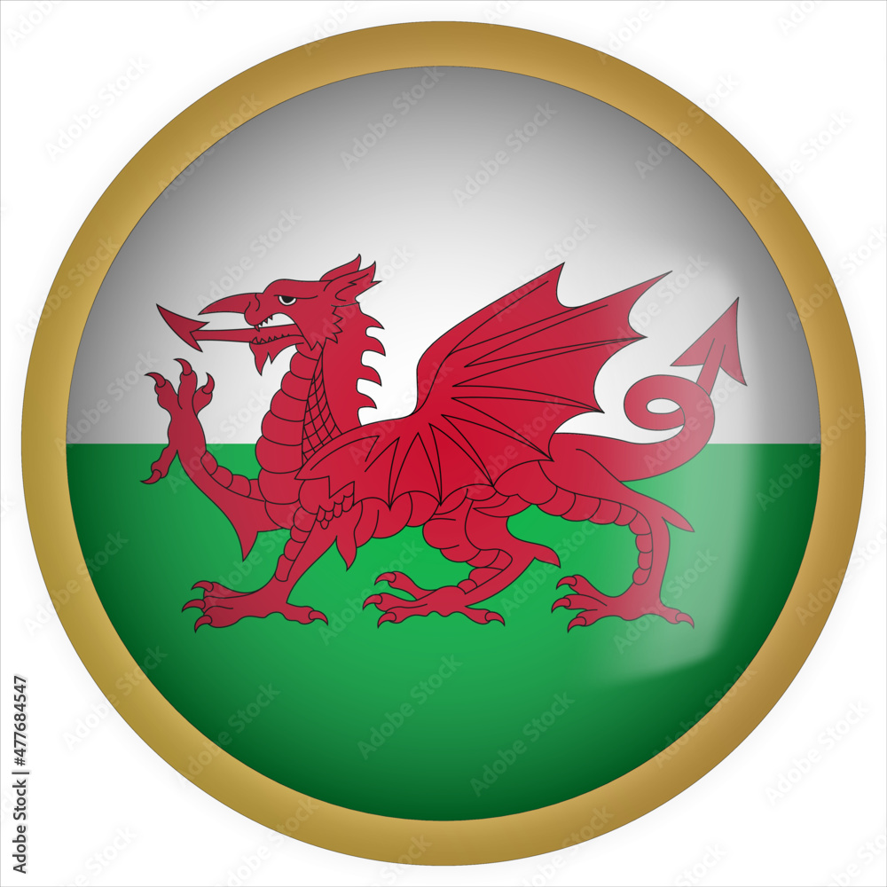 Wales 3D rounded Flag Button Icon with Gold Frame Wales 3D rounded Flag Button Icon with Gold Frame