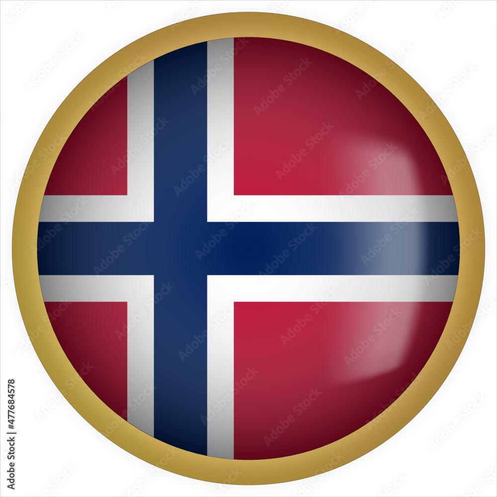 Fototapeta premium Norway 3D rounded Flag Button Icon with Gold Frame