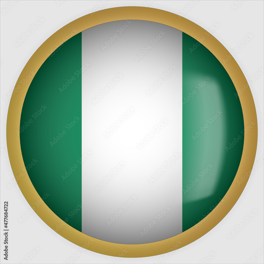 Nigeria 3D rounded Flag Button Icon with Gold Frame Nigeria 3D rounded Flag Button Icon with Gold Frame