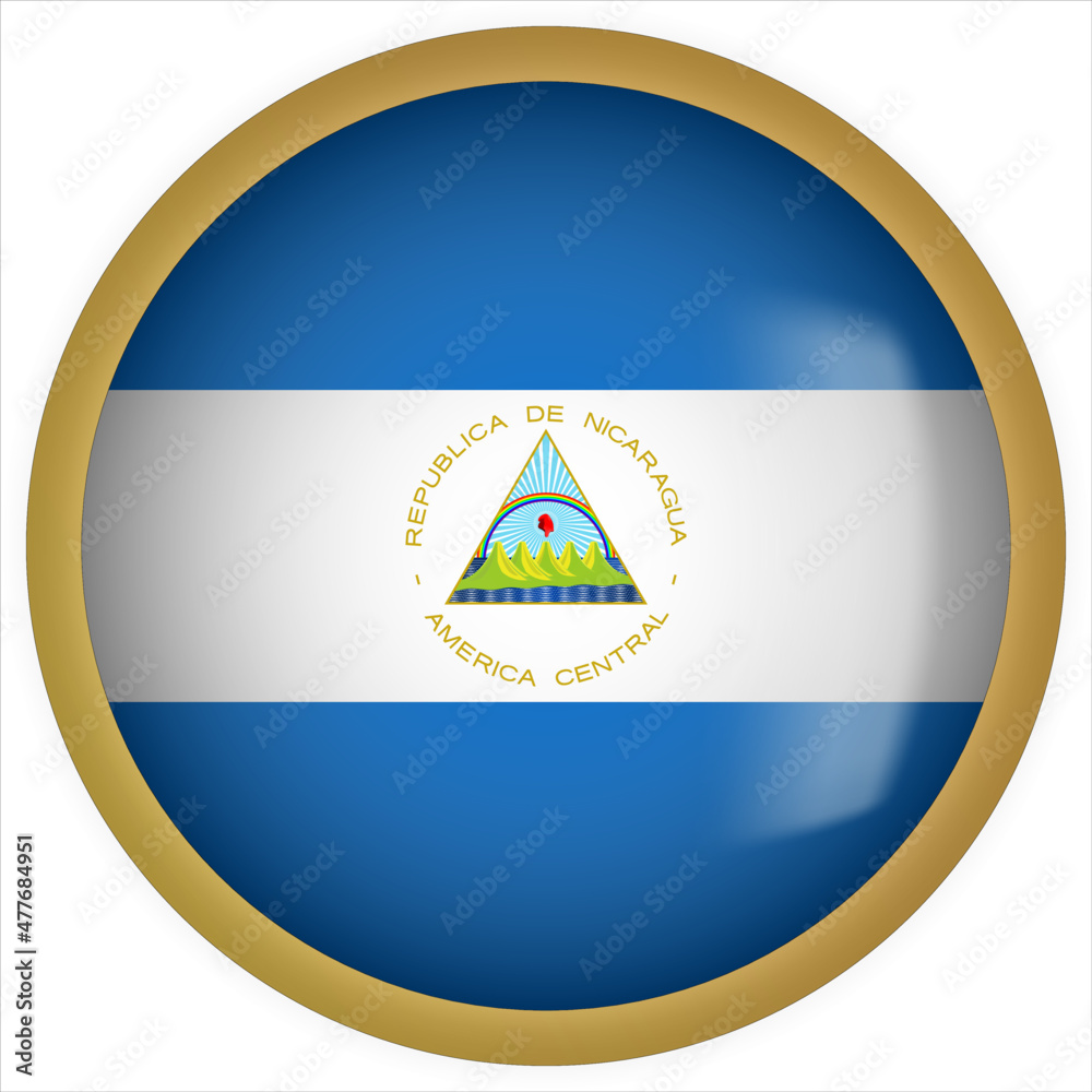 Nicaragua 3D rounded Flag Button Icon with Gold Frame Nicaragua 3D rounded Flag Button Icon with Gold Frame