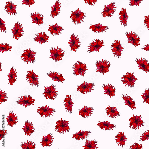 Red small flowers on a white background, vector pattern for decor, fabric, textile, paper