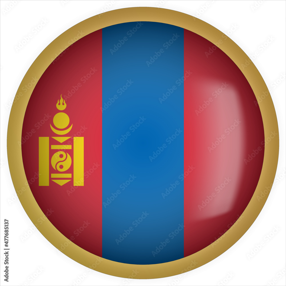 Mongolia 3D rounded Flag Button Icon with Gold Frame Mongolia 3D rounded Flag Button Icon with Gold Frame