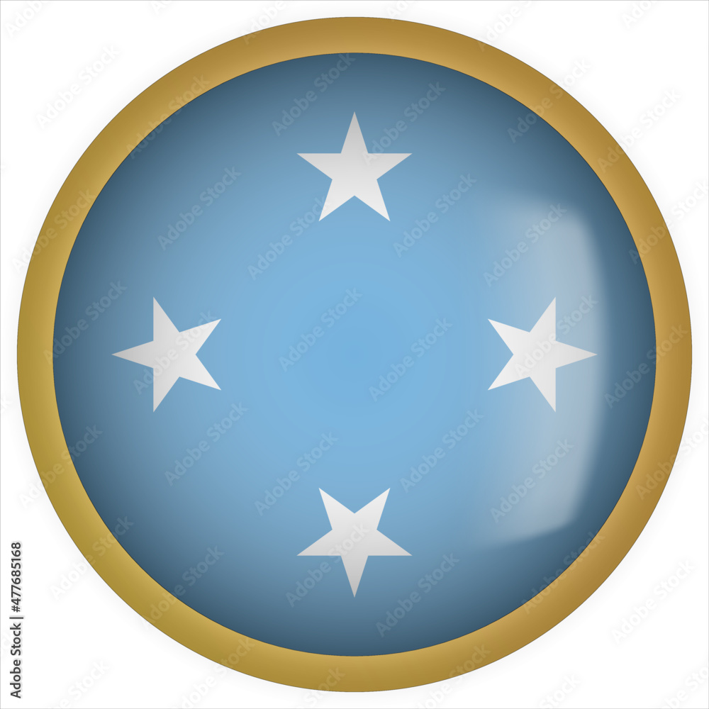 Micronesia 3D rounded Flag Button Icon with Gold Frame Micronesia 3D rounded Flag Button Icon with Gold Frame