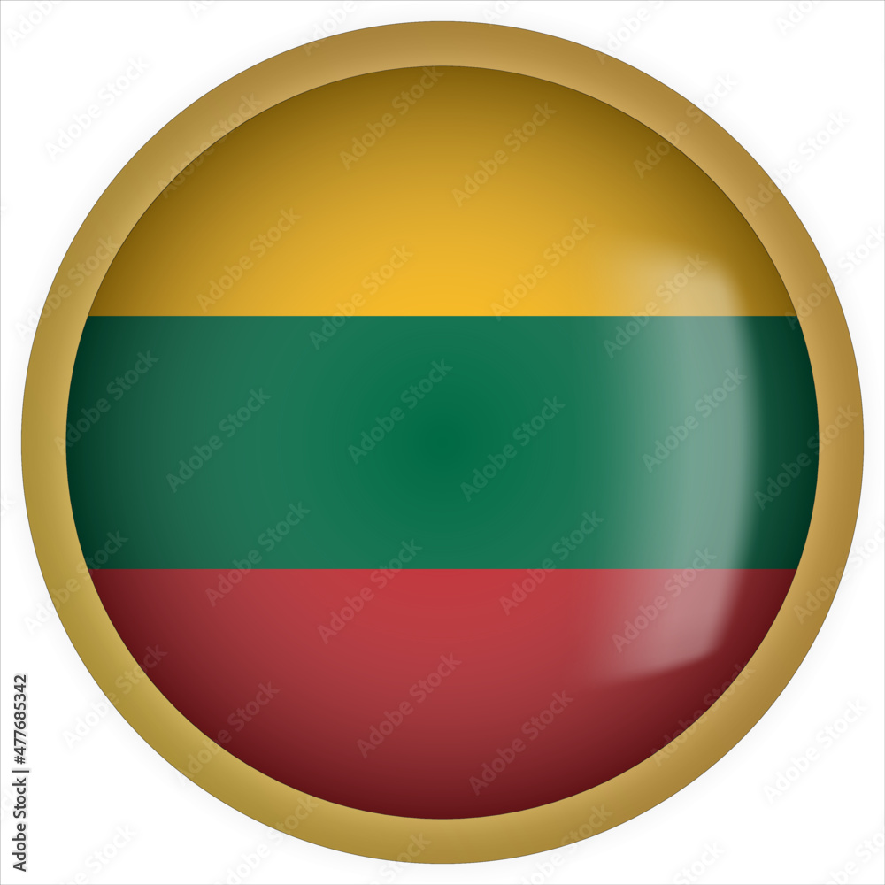 Lithuania 3D rounded Flag Button Icon with Gold Frame Lithuania 3D rounded Flag Button Icon with Gold Frame