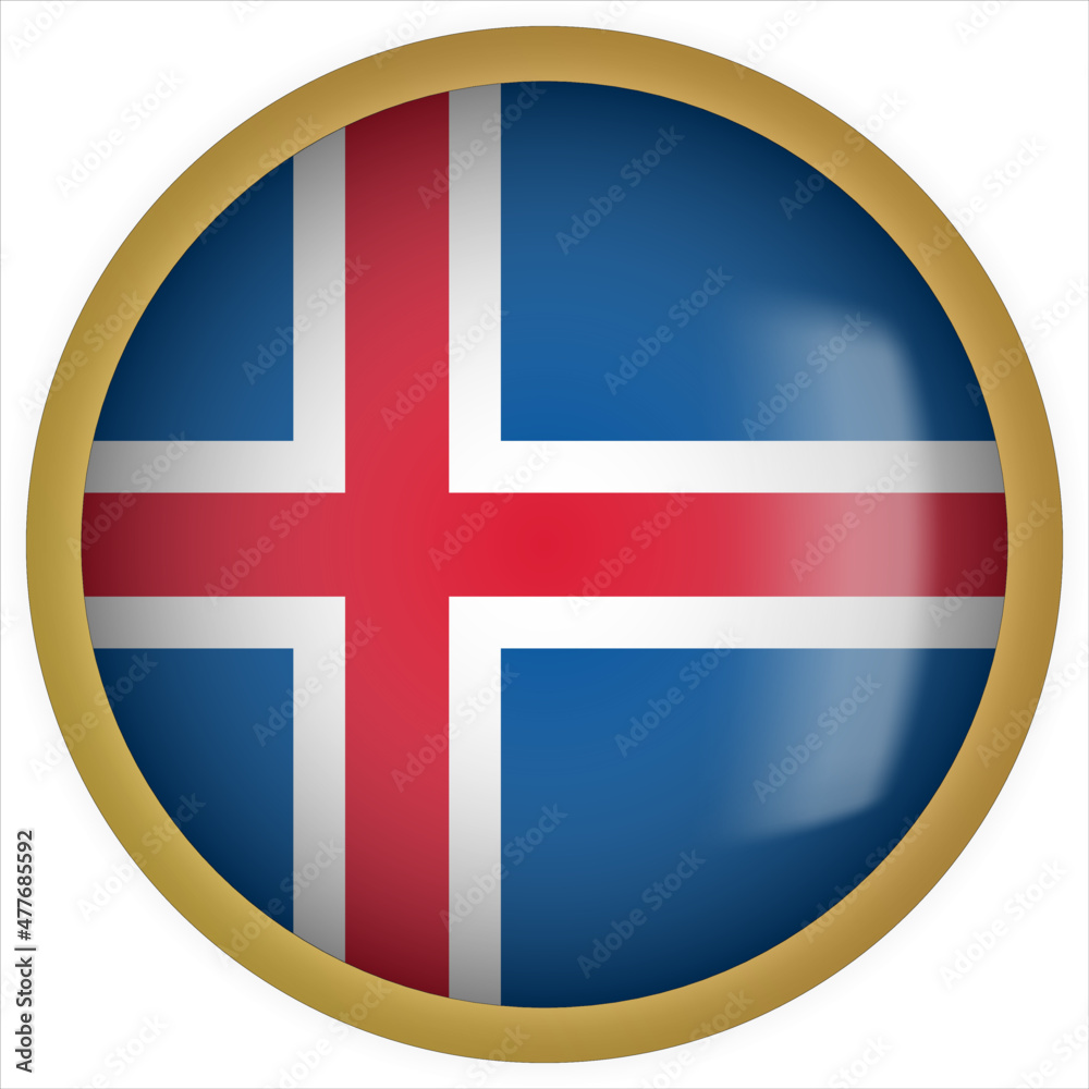 Obraz premium Iceland 3D rounded Flag Button Icon with Gold Frame