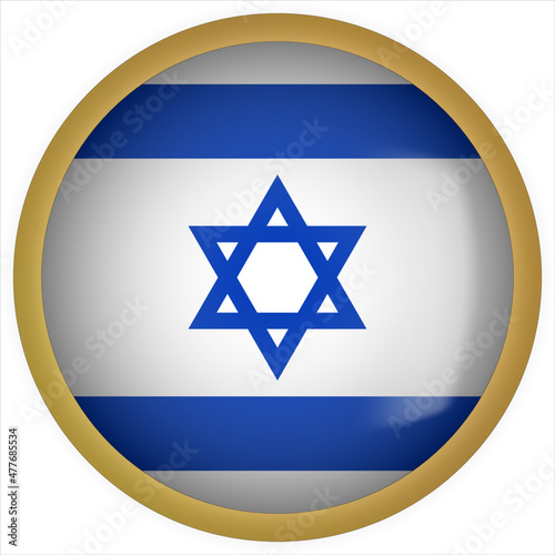 Israel 3D rounded Flag Button Icon with Gold Frame