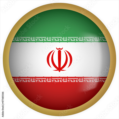 Iran 3D rounded Flag Button Icon with Gold Frame