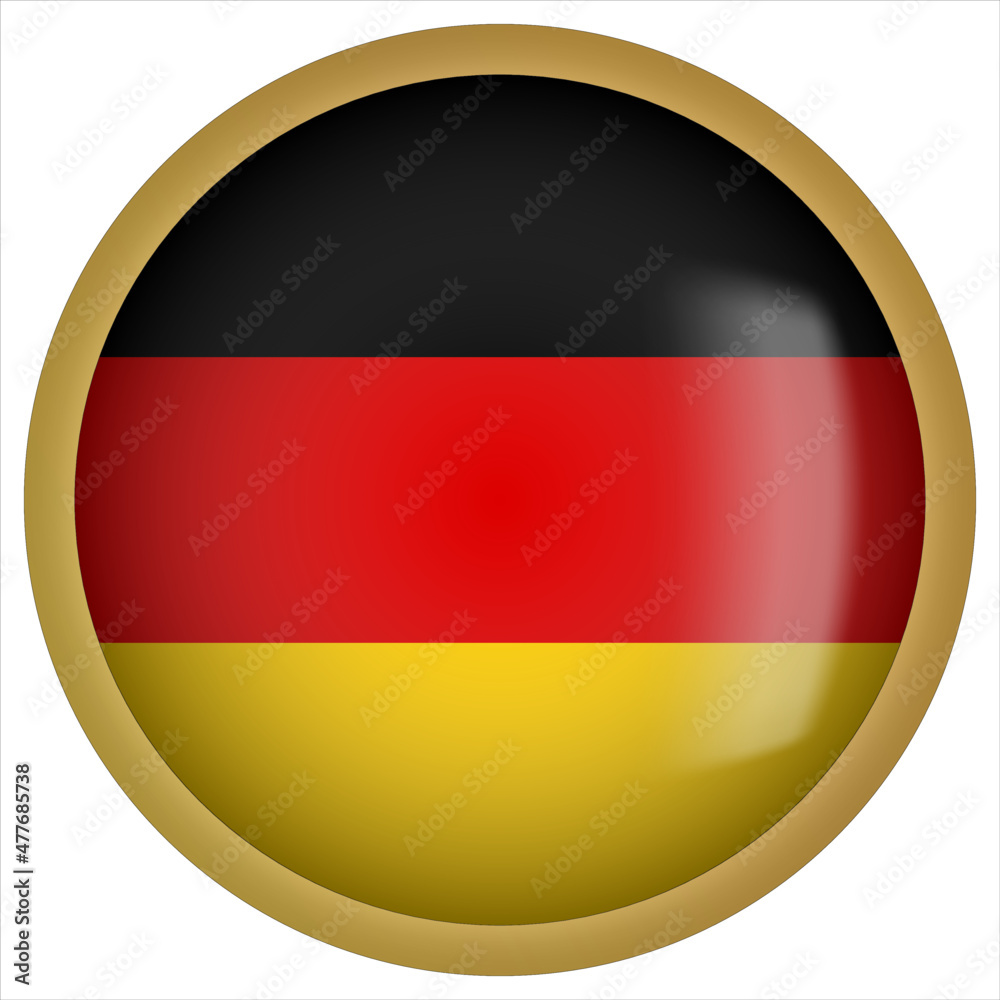 Obraz premium Germany 3D rounded Flag Button Icon with Gold Frame