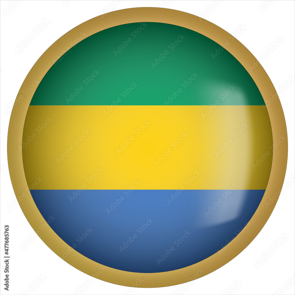 Gabon 3D rounded Flag Button Icon with Gold Frame Gabon 3D rounded Flag Button Icon with Gold Frame