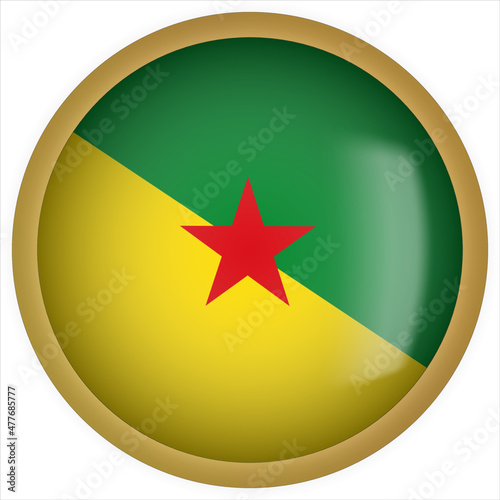 French Guiana 3D rounded Flag Button Icon with Gold Frame