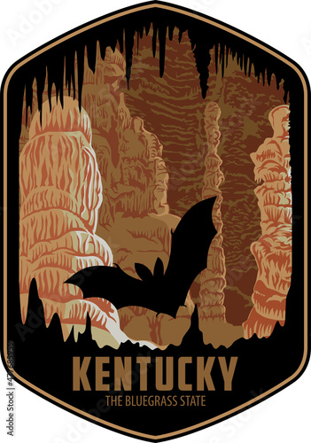 Kentucky vector label with bat in cave