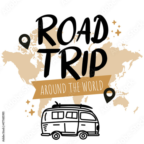 Road trip around the world - square illustrations and pictrograms 