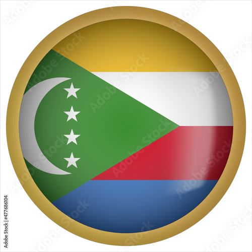 Comoros 3D rounded Flag Button Icon with Gold Frame Free Download Comoros 3D rounded Flag Button Icon with Gold Frame - GFXLoad