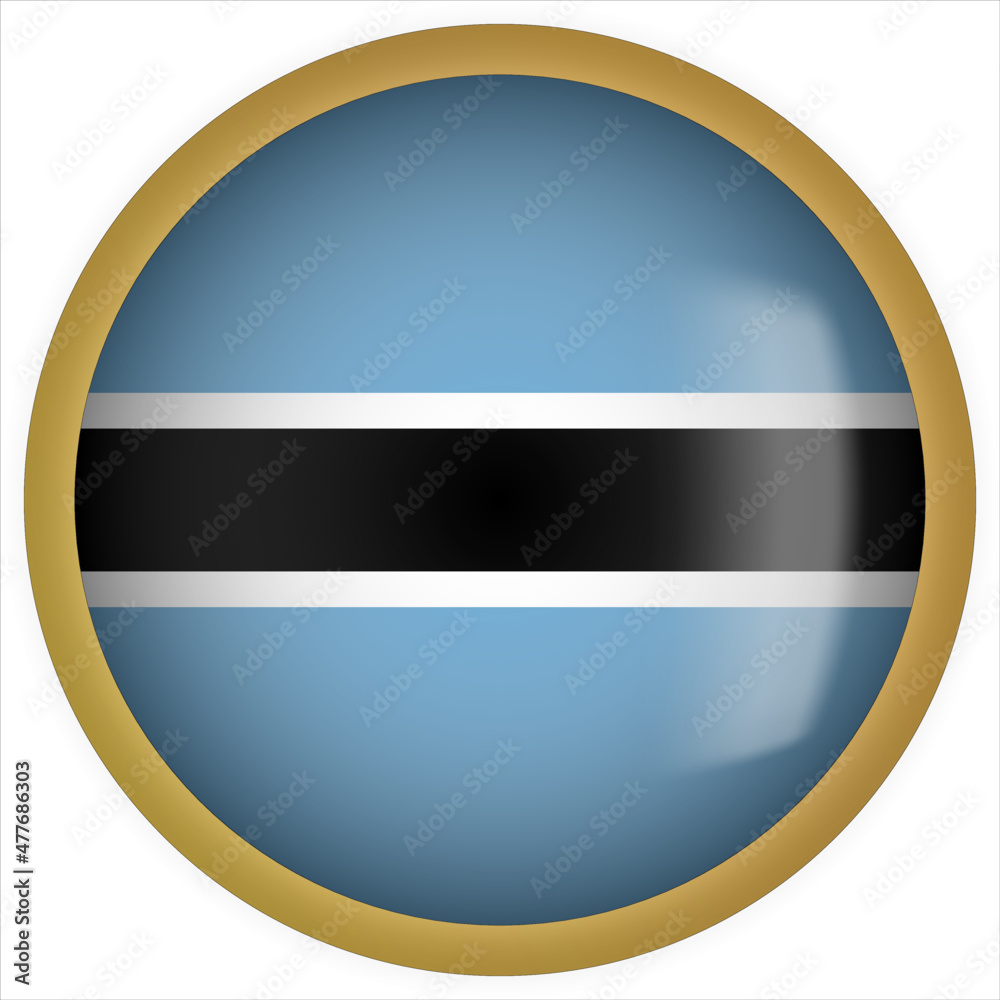 Fototapeta premium Botswana 3D rounded Flag Button Icon with Gold Frame