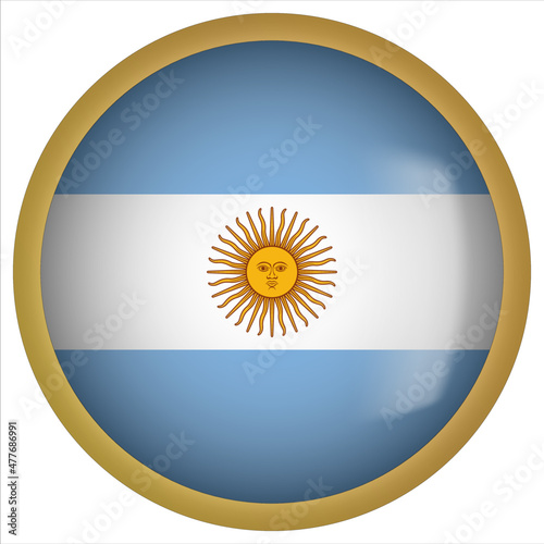 Argentina 3D rounded Flag Button Icon with Gold Frame