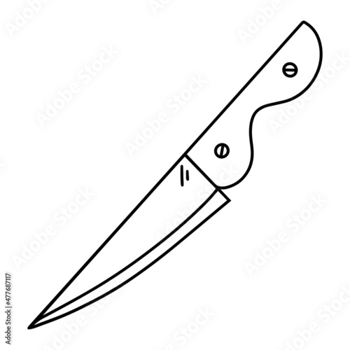Kitchen knife vector icon. Hand-drawn illustration isolated on white background. Sharp chef's tool with steel blade, wooden handle. A simple culinary sketch, chopper for cutting meat, fish