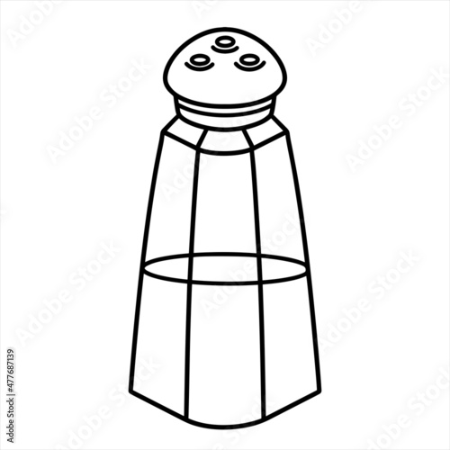 Spice jar - salt or pepper vector icon. Hand-drawn illustration isolated on white background. A sketch of a glass salt shaker with holes for pouring out. Monochrome culinary doodle, condiment bottle.