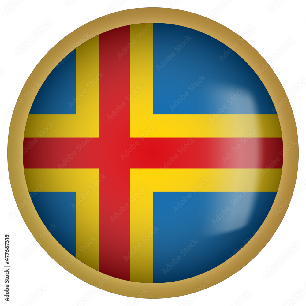 Aland 3D rounded Flag Button Icon with Gold Frame Aland 3D rounded Flag Button Icon with Gold Frame