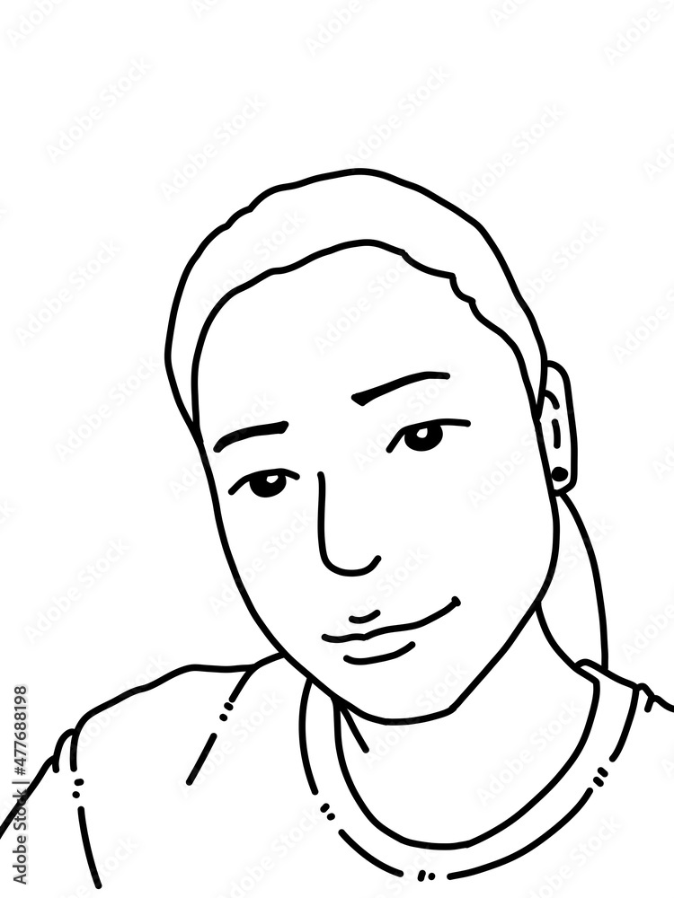 black and white of cute woman cartoon for coloring