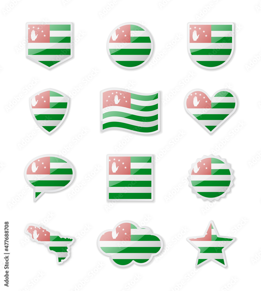Abkhazia - set of country flags in the form of stickers of various shapes. Abkhazia - set of country flags in the form of stickers of various shapes.