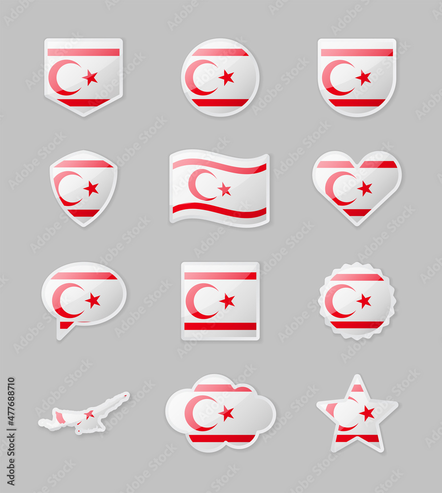 Northern Cyprus - set of country flags in the form of stickers of various shapes. Northern Cyprus - set of country flags in the form of stickers of various shapes.