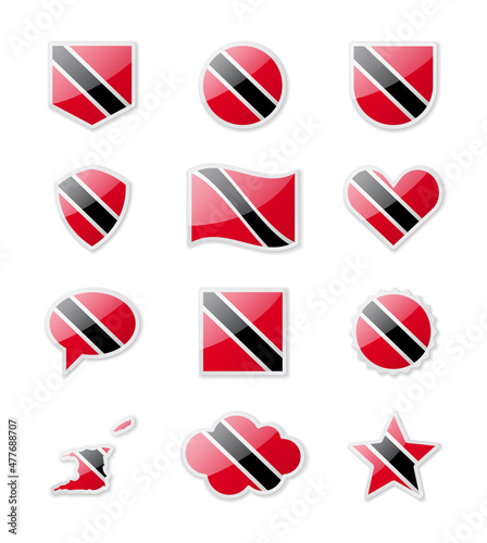 Trinidad and Tobago - set of country flags in the form of stickers of various shapes.