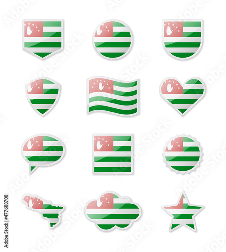Abkhazia - set of country flags in the form of stickers of various shapes.